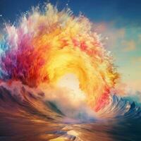rainbow wave sea background illustration photo