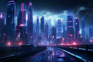 cyberpunk city view at night illustration photo