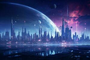 night landscape view cyberpunk city illustration photo