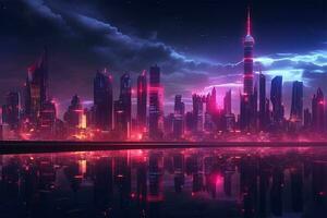 cyberpunk city in the night view illustration photo