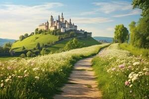 castle on the plateau landscape view photo