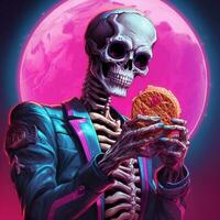 skeleton holding a bread illustration design photo