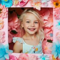 cute female kids on flower frame photo
