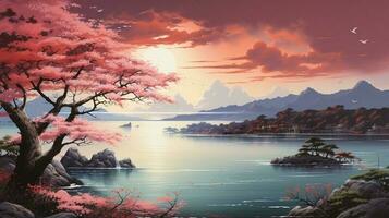 beautiful scenery in japanese illustration background photo