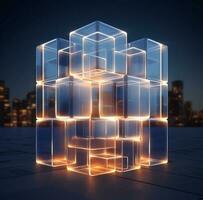 cube design with lights 3d render photo