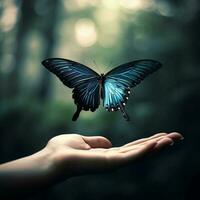 butterfly with hand background photo