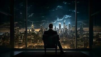 rich man sitting view of the city background photo