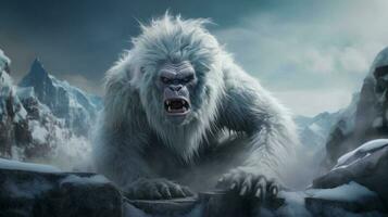 angry yeti in the snow mountains illustration photo