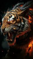 angry tiger with fire illustration photo