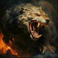 Tigre enojado ilustración con fuego foto
