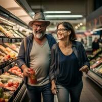 male and female shop at the market photo