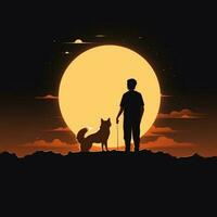 male with dog silhouette view a full moon photo