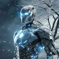 human robot with snow illustration photo