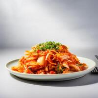 comida fotografía de kimchi en plato aislado en blanco antecedentes. generativo ai foto