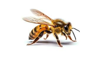 Photo of a honey bee on white background. Generative AI