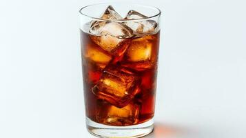 Coca-cola coca-cola with ice cubes in a glass  isolated on white background. Genrative AI photo