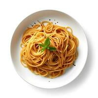 comida fotografía de espaguetis en plato aislado en blanco antecedentes. generativo ai foto