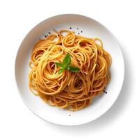 Food photography of Spaghetti on plate isolated on white background. photo