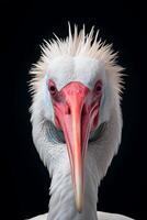 Close up photo of African Spoonbill on black background. Generative AI