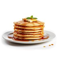 Food photography of Pancakes on plate isolated on white background. Generative AI photo