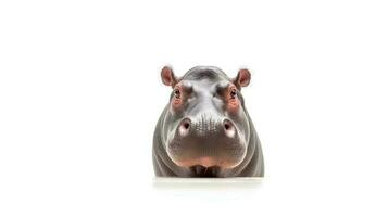 foto de un hipopótamo en blanco antecedentes. generativo ai