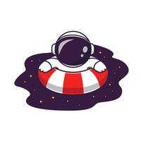 lindo astronauta nadando en la ilustración de icono de vector de dibujos animados de piscina espacial. concepto de icono de vacaciones de ciencia vector premium aislado. estilo de dibujos animados plana