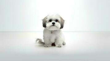 foto de un shih tzu en blanco antecedentes. generativo ai