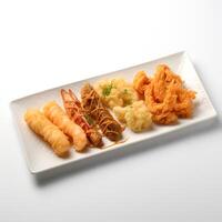 comida fotografía de tempura en plato aislado en blanco antecedentes. generativo ai foto