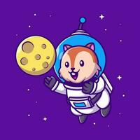 Cute Squirrel Astronaut With Moon Cartoon Vector Icon Illustration. Animal Science Icon Concept Isolated Premium Vector. Flat Cartoon Style