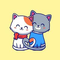 Couple Of Cat Cartoon Vector Icon Illustration. Animal Love Icon Concept Isolated Premium Vector. Flat Cartoon Style