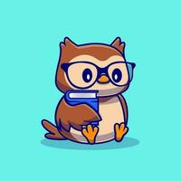 Cute Owl With Book Cartoon Vector Icon Illustration. Animal Education Icon Concept Isolated Premium Vector. Flat Cartoon Style