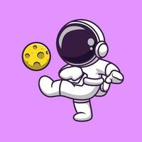 lindo astronauta jugando fútbol planeta caricatura vector icono ilustración. ciencia deporte icono concepto aislado vector premium. estilo de dibujos animados plana