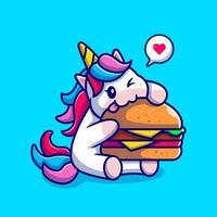 linda unicornio comiendo hamburguesa dibujos animados vector icono ilustración. animal comida icono concepto aislado prima vector. plano dibujos animados estilo