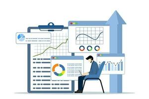 negocio crecimiento concepto con caracteres. empresario comercio y edificio éxito. financiero y económico ganancia con monedas moderno plano ilustración para aterrizaje página, infografía. vector