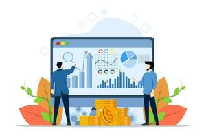 concept of financial data management, Analytics and data science with tiny people. risk management abstract vector illustration. Machine learning, metaphorical dashboard.