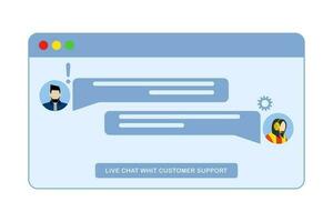 Customer support concept. Young woman in support department advising customers on live chat. Provide 24 hours online customer service. Online help. Answer the question. Vector isolated illustration