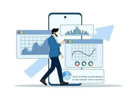 comercio plataforma concepto con caracteres utilizando teléfono inteligente aplicación en línea financiero mercado analítica. cripto moneda comerciante. moderno plano estilo para aterrizaje página, móvil aplicación plano vector ilustración.