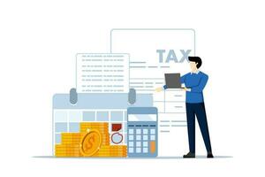 concept of Accounting, consulting, tax forms with tiny people. financial information abstract vector illustration. Tax filing, audit service, online application software, business strategy metaphor.