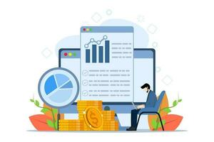 financial data concept. flat vector business people working for data analytics and monitoring web report dashboard monitoring and business finance investment concept. flat vector illustration.