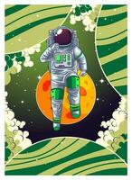 astronaut having fun and play skateboard in the space vector