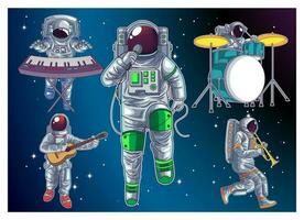 set of astronauts playing music character vector