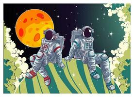 astronauts playing on the planet in space vector