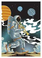 astronaut playing music in the space vector