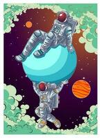 astronauts playing on the planet in space vector