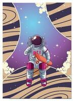 astronaut playing skateboard in the space vector