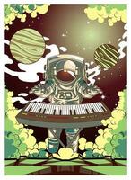 astronauta jugando música en el espacio vector