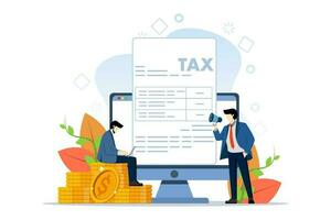 Online Tax Payment Vector Illustration Concept, person filling tax form, person submitting tax digitally via website, Suitable for web landing page, ui, mobile app, flyer, banner, etc.