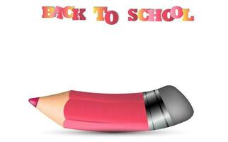 Banner, concept of return to school, knowledge day, September 1, school pencil, multi-colored bright stationery. On white background with shadow and copy space vector