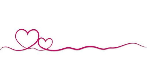 Heart symbol of valentines day. Line art style, wide banner with space for text and shadow on white background vector