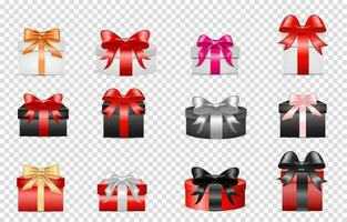 Set of colored different gift cardboard boxes with bows and ribbons. For valentines day, birthday, march 8, christmas and new year, for cards and black friday sales, for your design vector